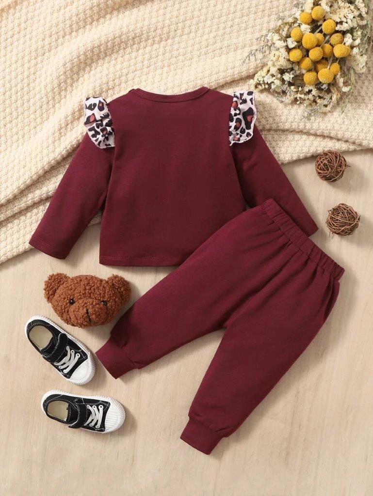 Baby Leopard And Slogan Tee And Pants Set