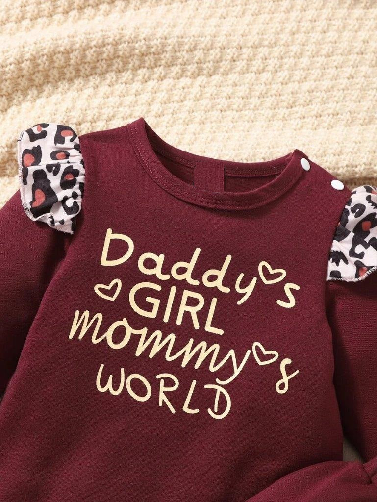 Baby Leopard And Slogan Tee And Pants Set