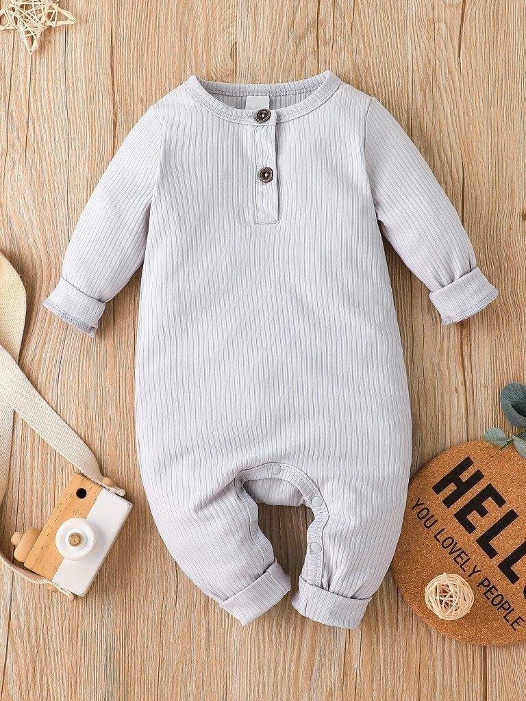 Baby Unisex Button Jumpsuit Light Grey
