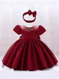 Baby Elegant Burgundy Big Bow Dress