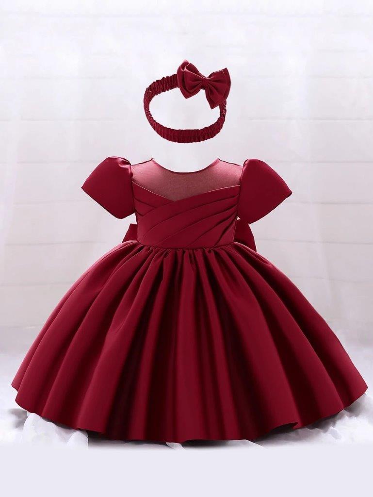 Baby Elegant Burgundy Big Bow Dress