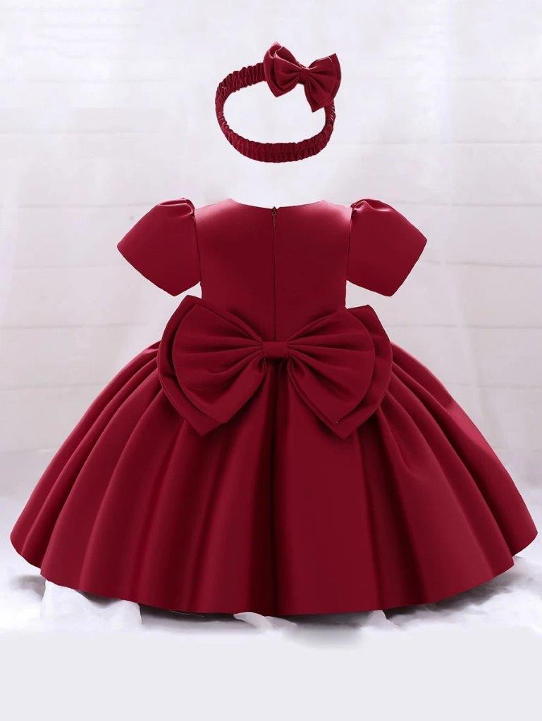 Baby Elegant Burgundy Big Bow Dress