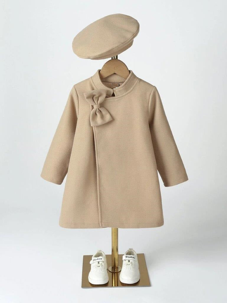 Toddler Girls Khaki Bow Coat With Hat