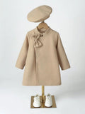 Toddler Girls Khaki Bow Coat With Hat