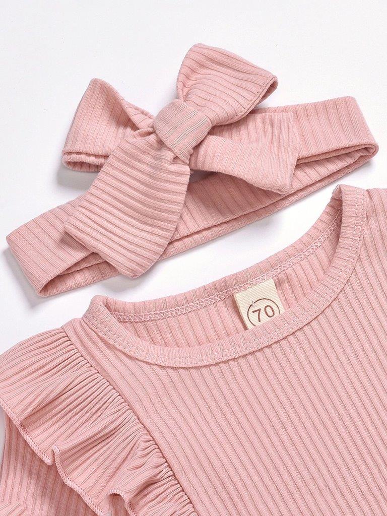 Pink Ruffle Bodysuit And Floral Pants Set