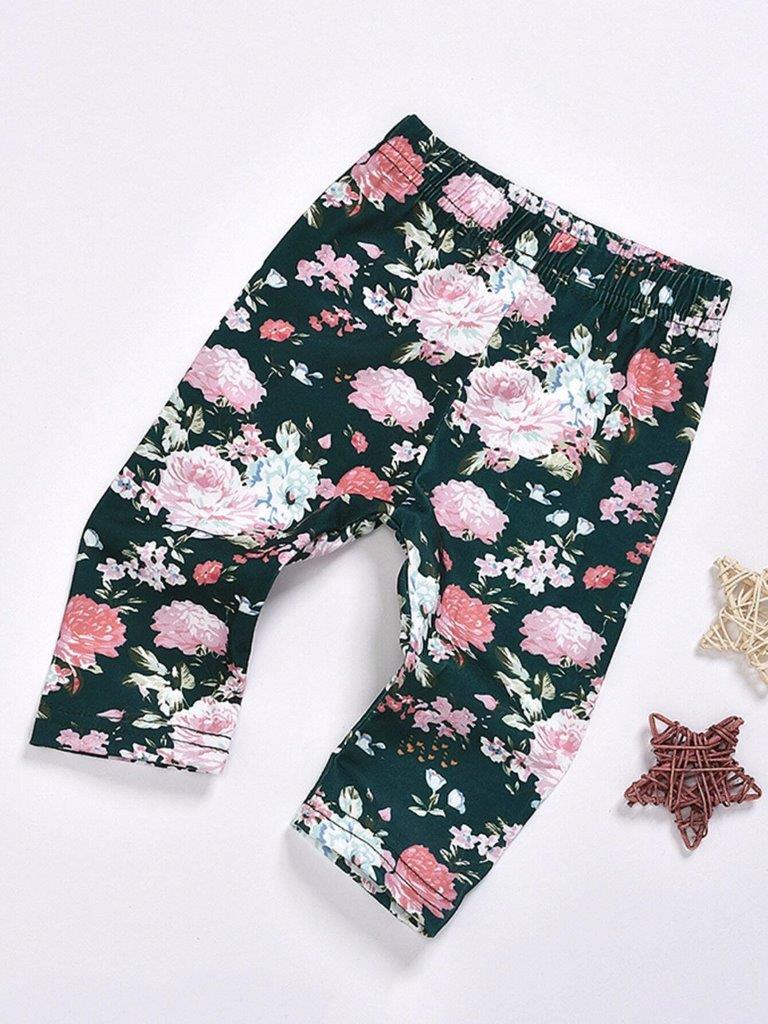 Green Ruffle Bodysuit And Floral Pants Set