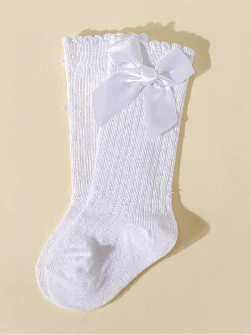 Baby White Long Bow Socks 6-12 Months