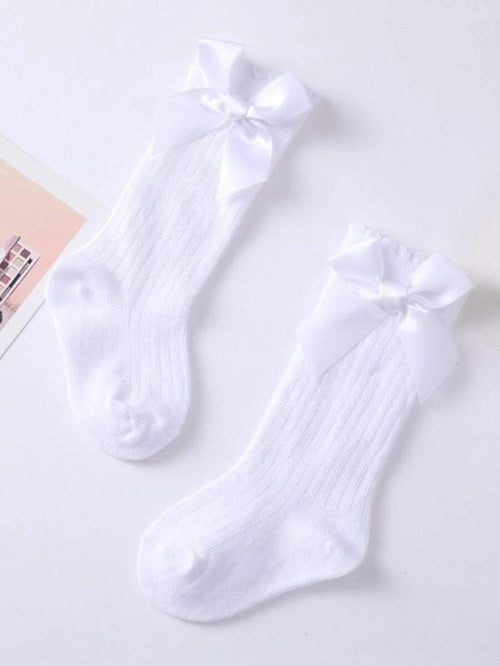 Baby White Long Bow Socks 6-12 Months