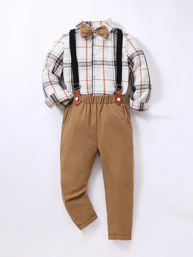 Toddler Boys Plaid Shirt Suspender Set