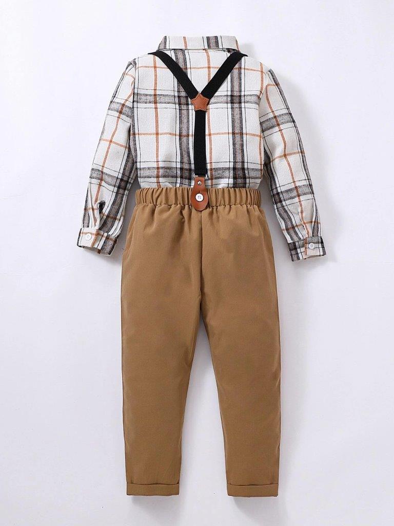 Toddler Boys Plaid Shirt Suspender Set