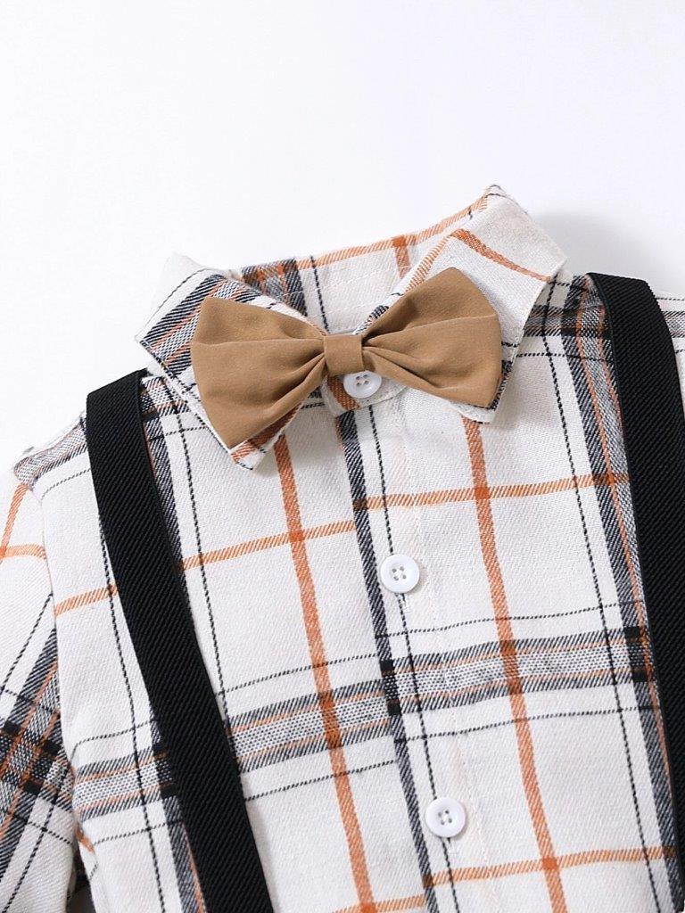 Toddler Boys Plaid Shirt Suspender Set