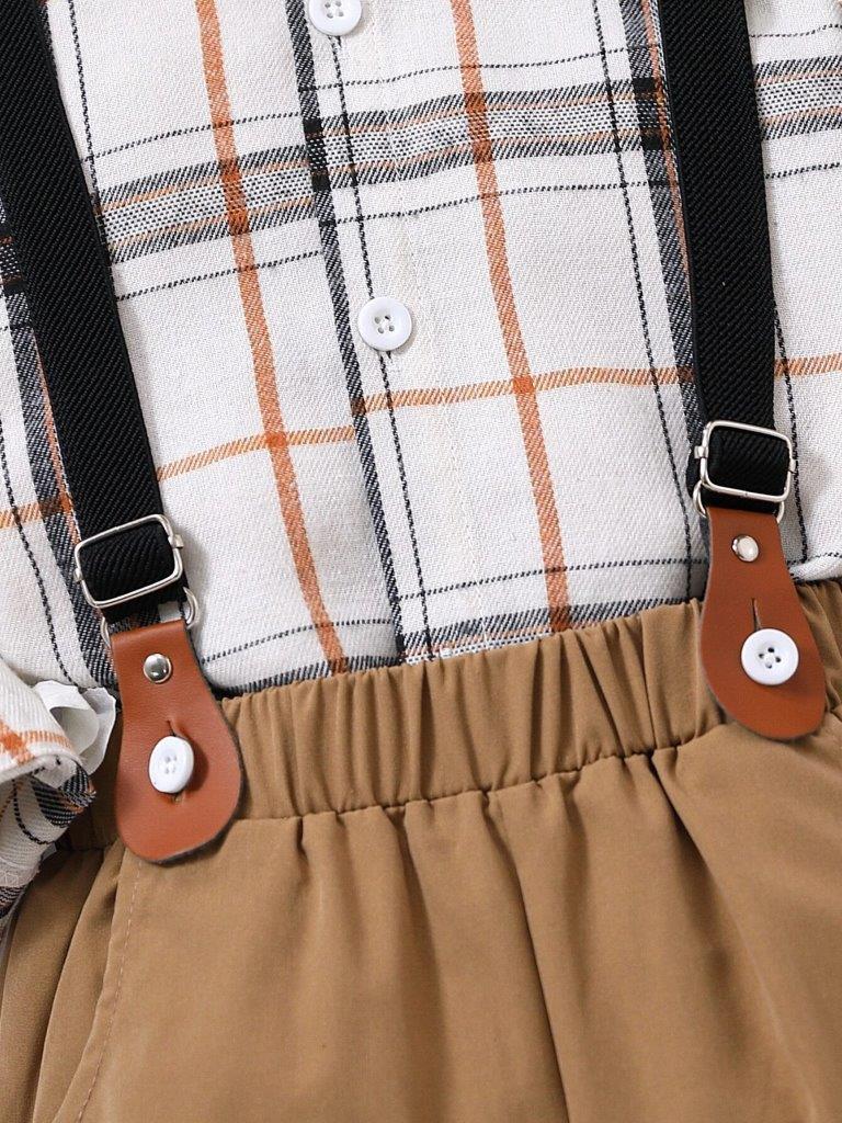 Toddler Boys Plaid Shirt Suspender Set
