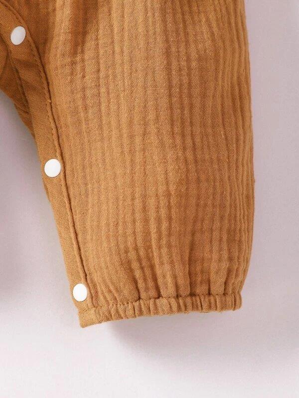 Baby Button Ruffle Trim Romper Brown