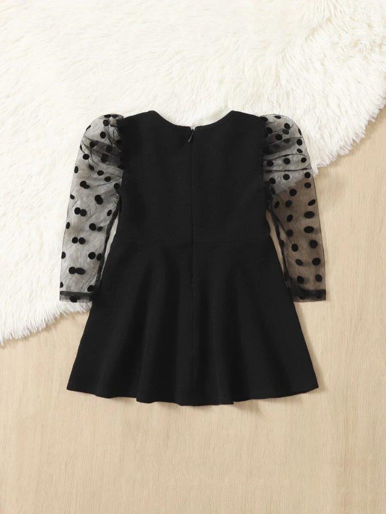 Baby Black Mesh Dotted Puff Sleeve Dress