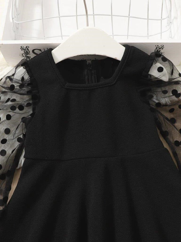 Baby Black Mesh Dotted Puff Sleeve Dress