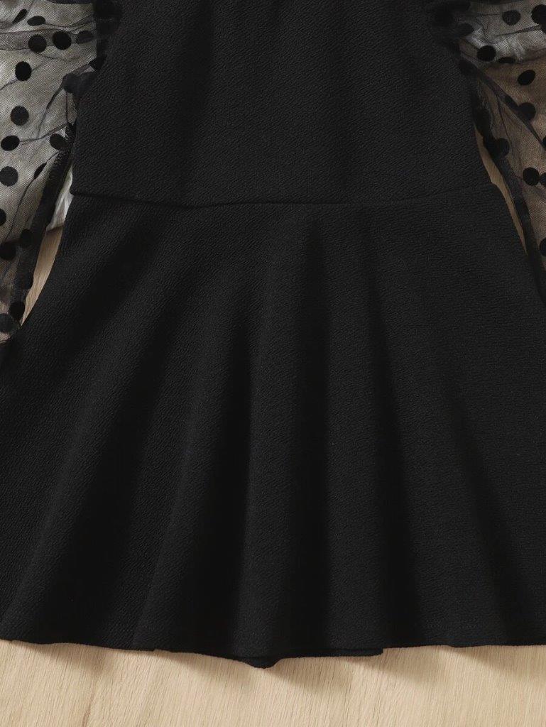 Baby Black Mesh Dotted Puff Sleeve Dress