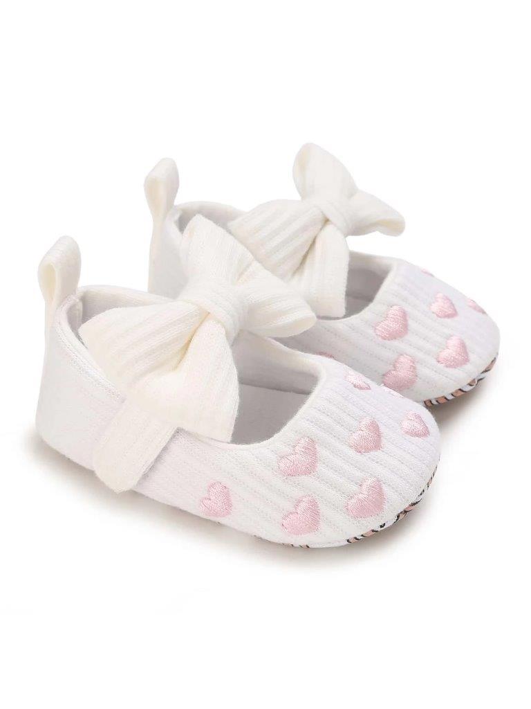 Baby Heart Embroidered Mary Jane White