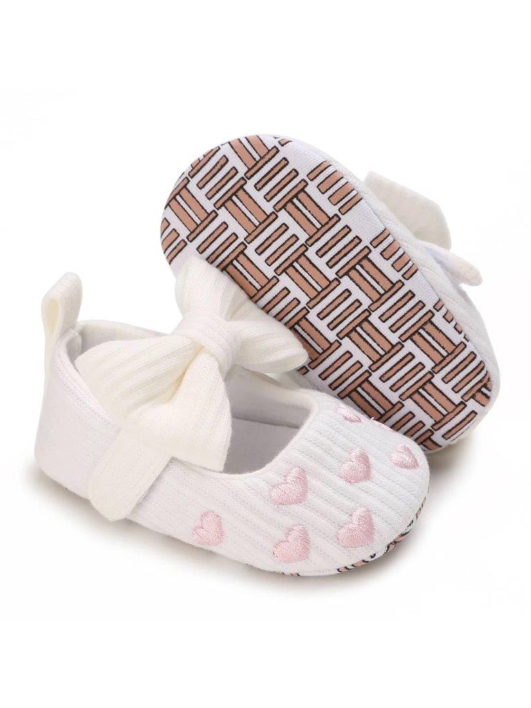 Baby Heart Embroidered Mary Jane White