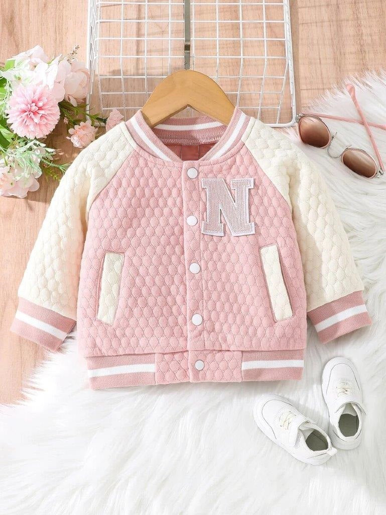 Baby Pink Quilted Varsity Jacket