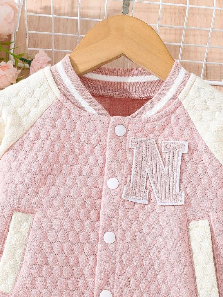 Baby Pink Quilted Varsity Jacket