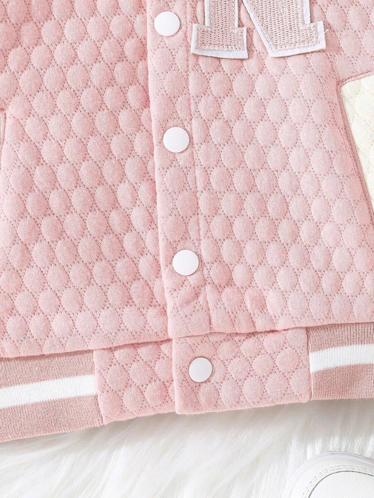 Baby Pink Quilted Varsity Jacket
