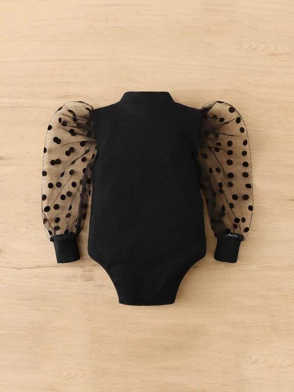 Baby Dotted Long Sleeve Ribbed Knit Bodysuit