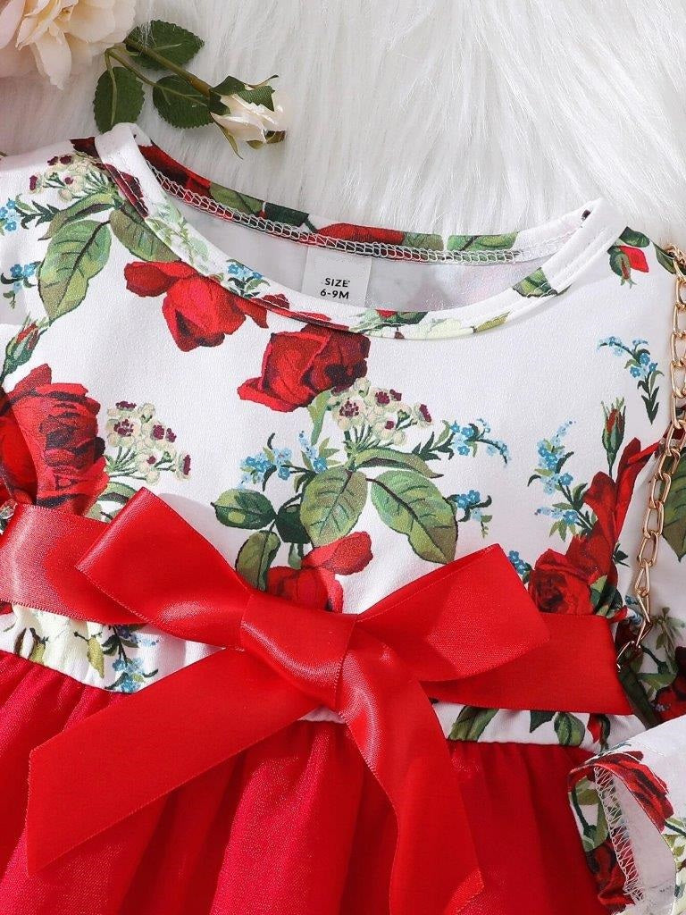 Baby Red Floral Dress With Headband