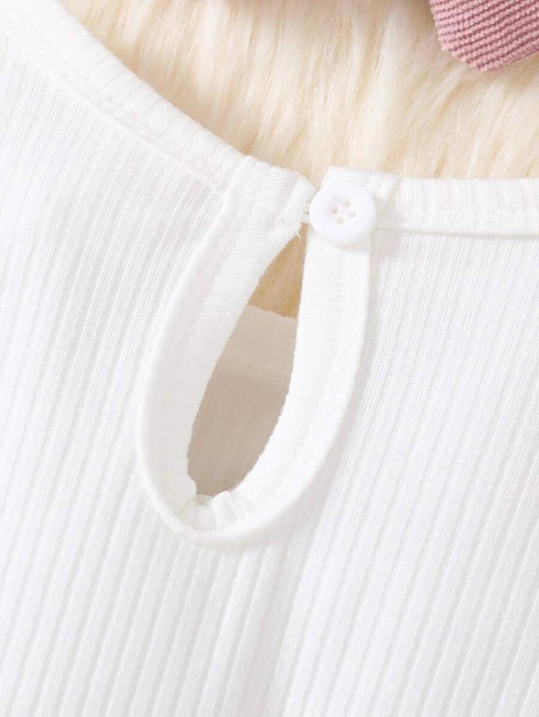 Baby Double Bow Corduroy Frilled Bodysuit Dress