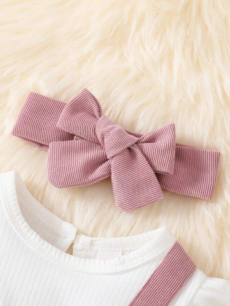 Baby Double Bow Corduroy Frilled Bodysuit Dress