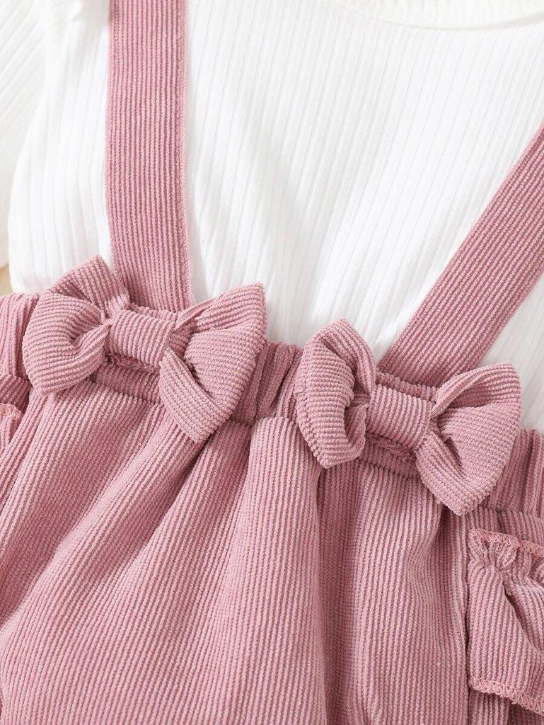 Baby Double Bow Corduroy Frilled Bodysuit Dress