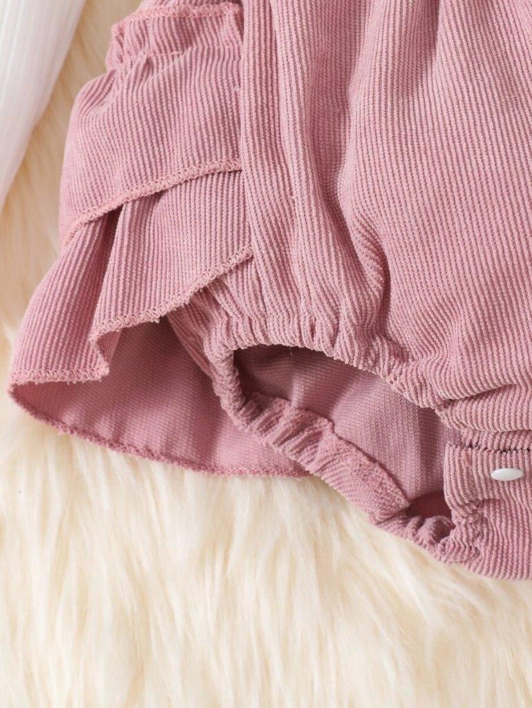 Baby Double Bow Corduroy Frilled Bodysuit Dress