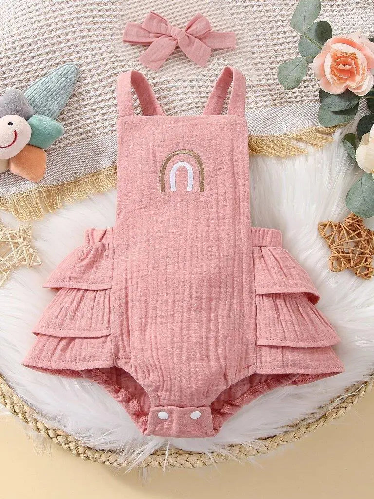 Baby Crisscross Bodysuit With Headband Pink