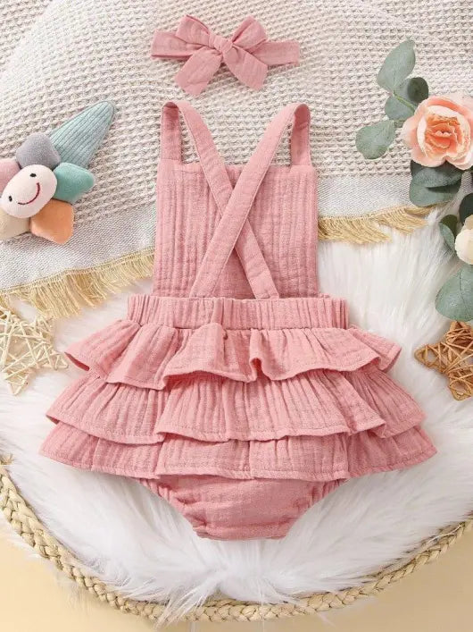Baby Crisscross Bodysuit With Headband Pink