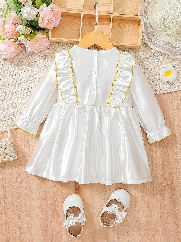 Baby Gold Ruffle Trim Dress