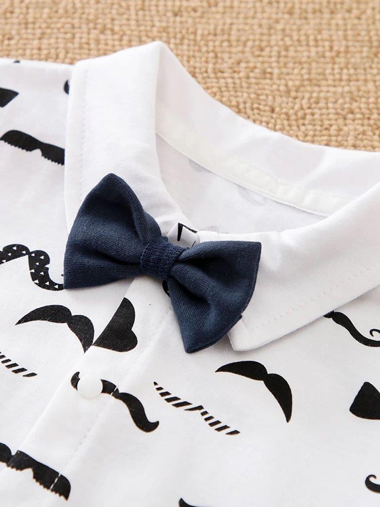 Bow Tie Moustache Print Baby Grow