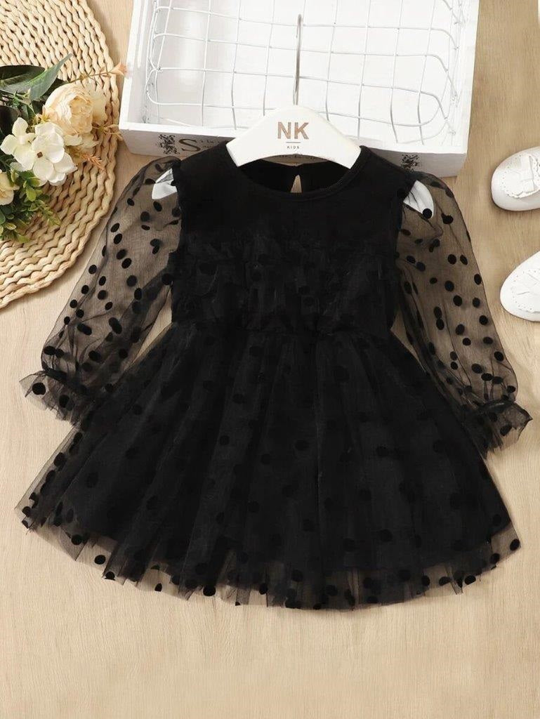 Baby Black Polka Dot Flounce Dress