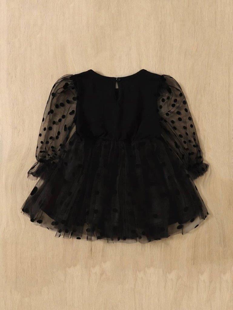 Baby Black Polka Dot Flounce Dress