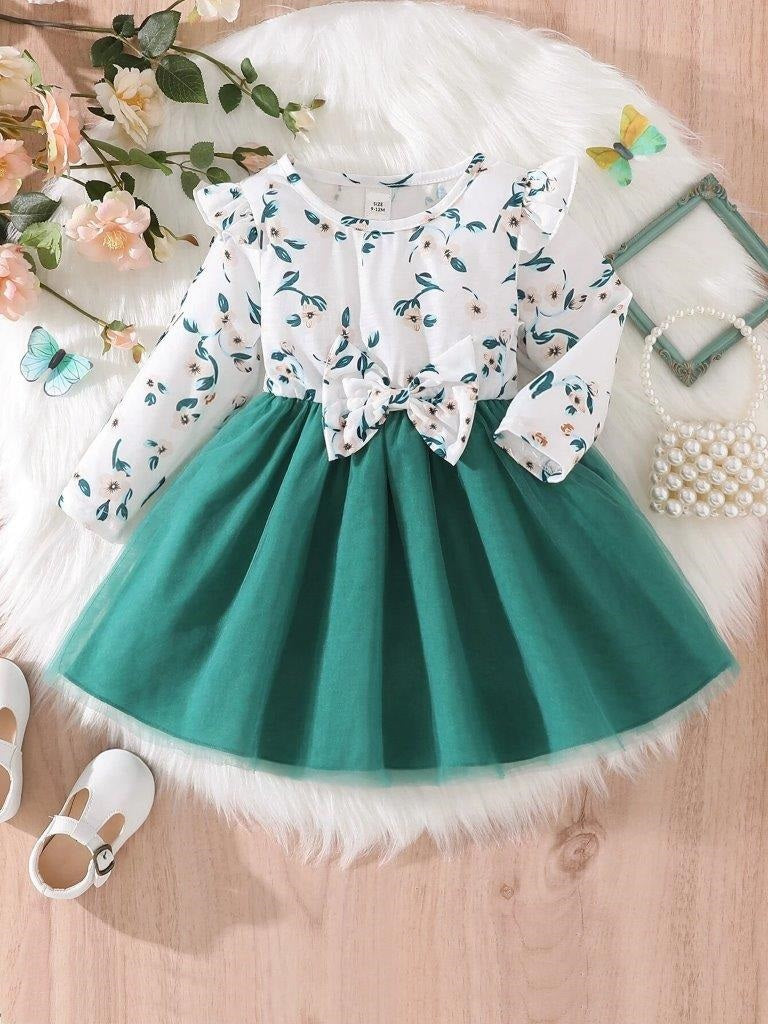 Baby Green Ruffle Floral Dress
