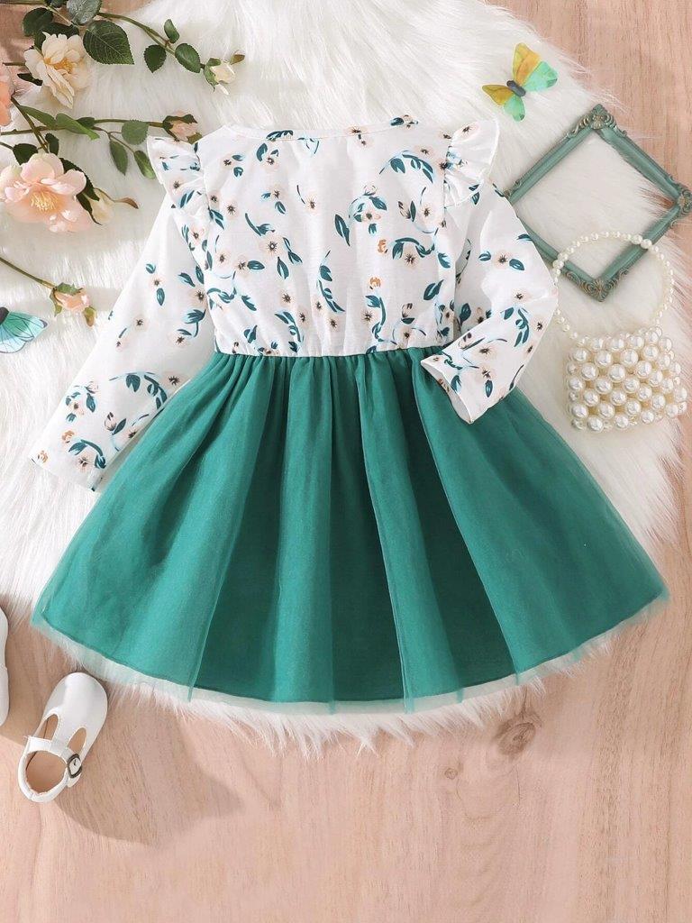Baby Green Ruffle Floral Dress