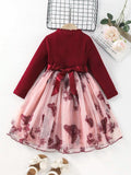 Toddler Girls Butterfly Embroidered Belted Dress