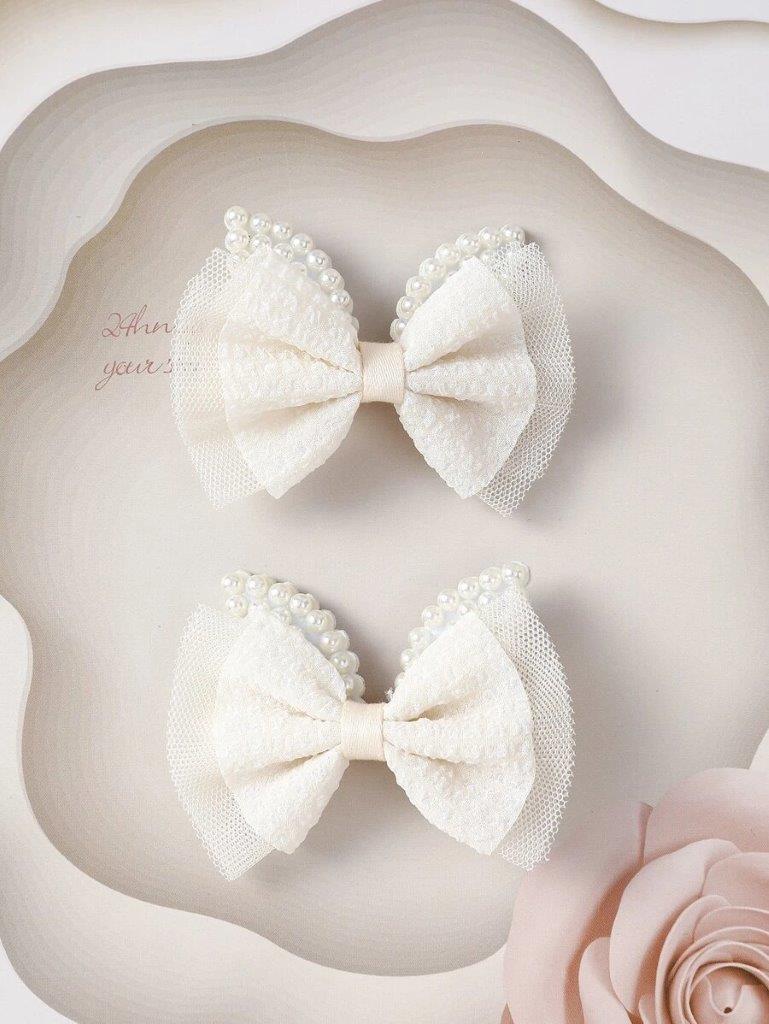 2 Piece Cream Faux Pearl Hair Clips Set