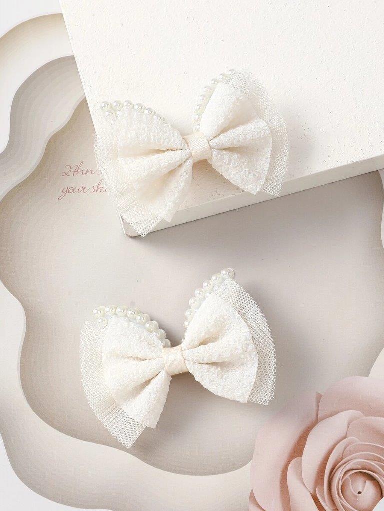 2 Piece Cream Faux Pearl Hair Clips Set