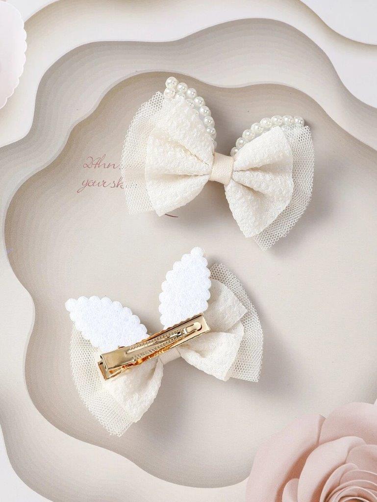 2 Piece Cream Faux Pearl Hair Clips Set