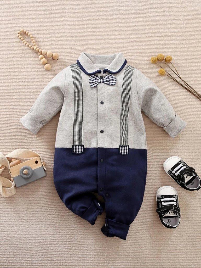 Baby Plaid Bow Tie Jumpsuit