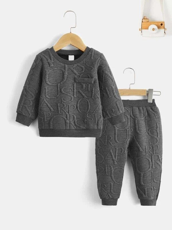 Baby Dark Grey Letter Pullover And Pants Set
