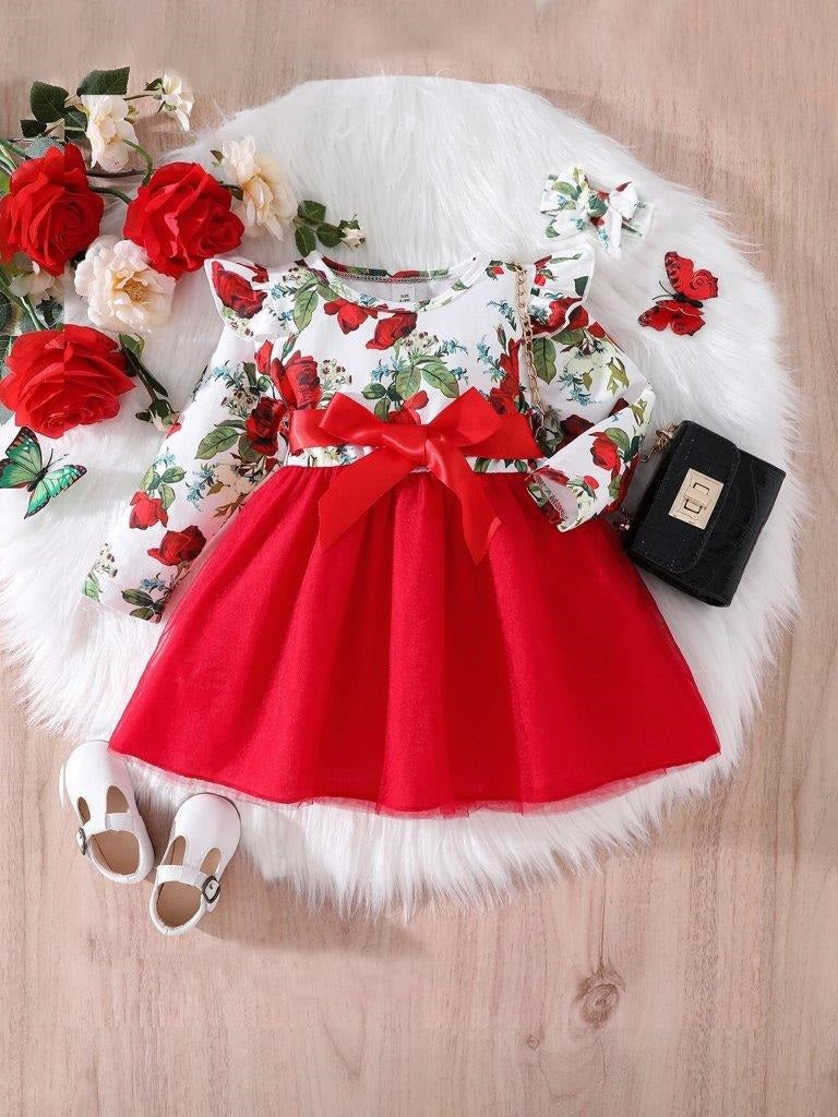Baby Red Floral Dress With Headband