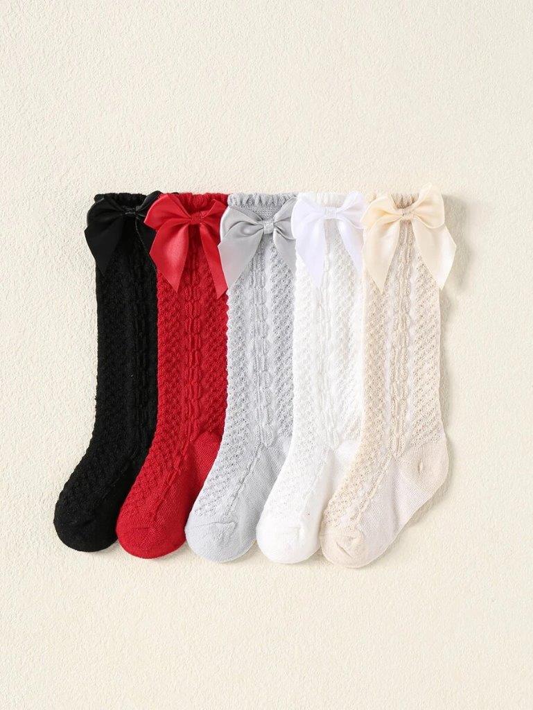 Baby Pattern Bow Socks 0-6 Months Set of 5