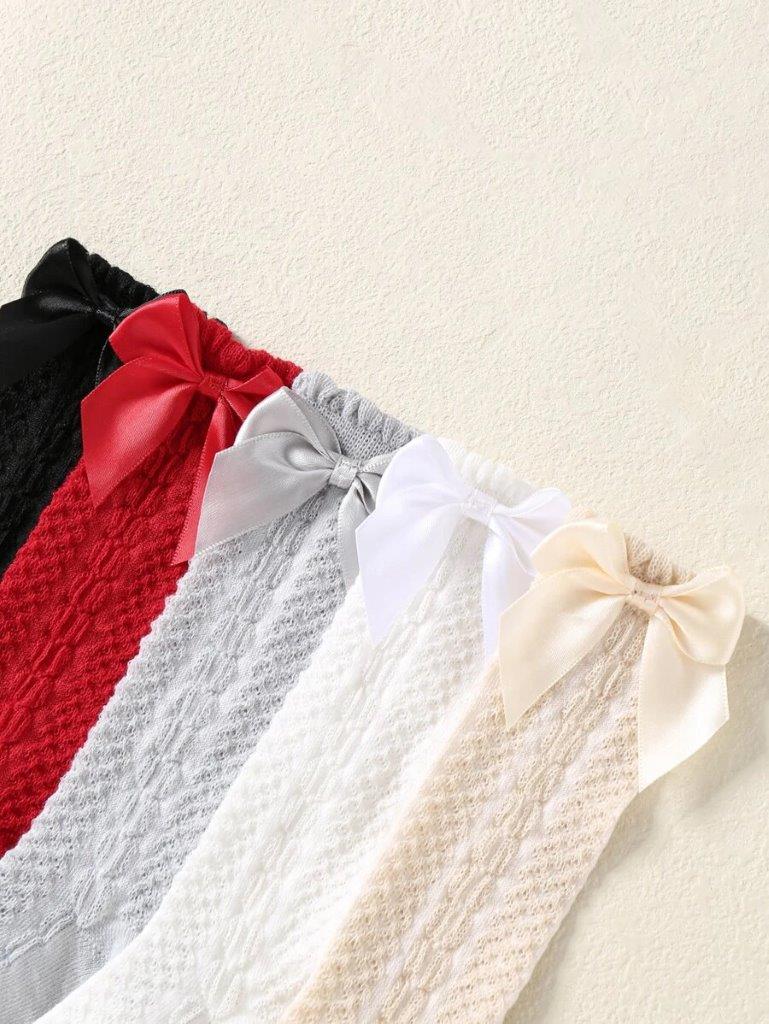 Baby Pattern Bow Socks 6-12 Months Set of 5