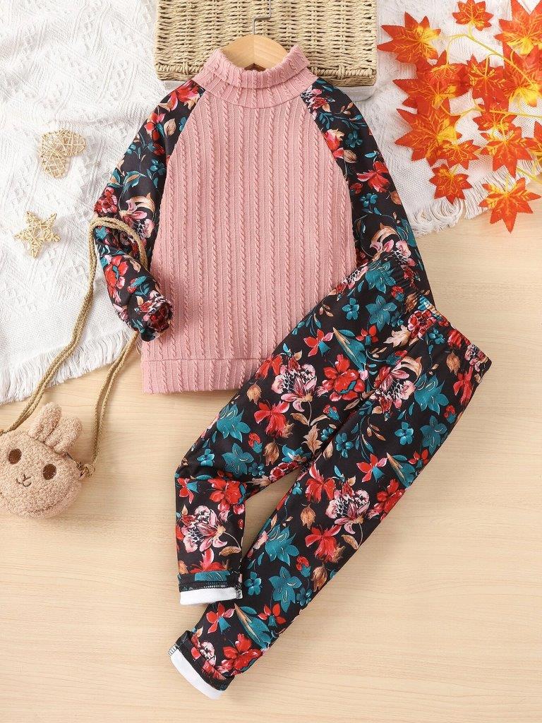 Toddler Girls Raglan Tee Flower Print Set