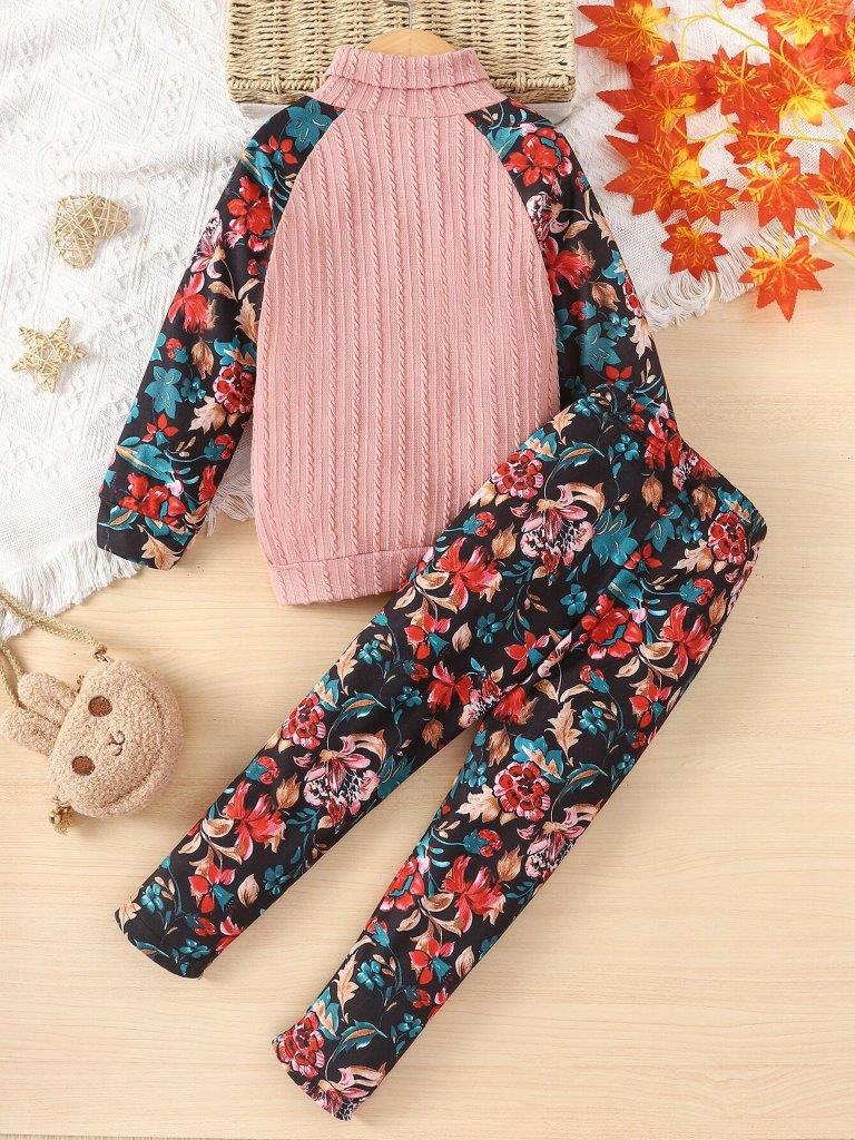 Toddler Girls Raglan Tee Flower Print Set